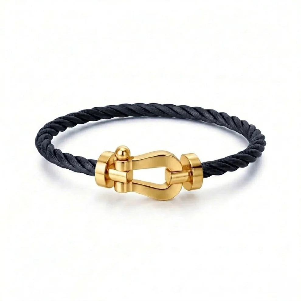 BRACELET CABLE NOIR DORE ( FRAD)